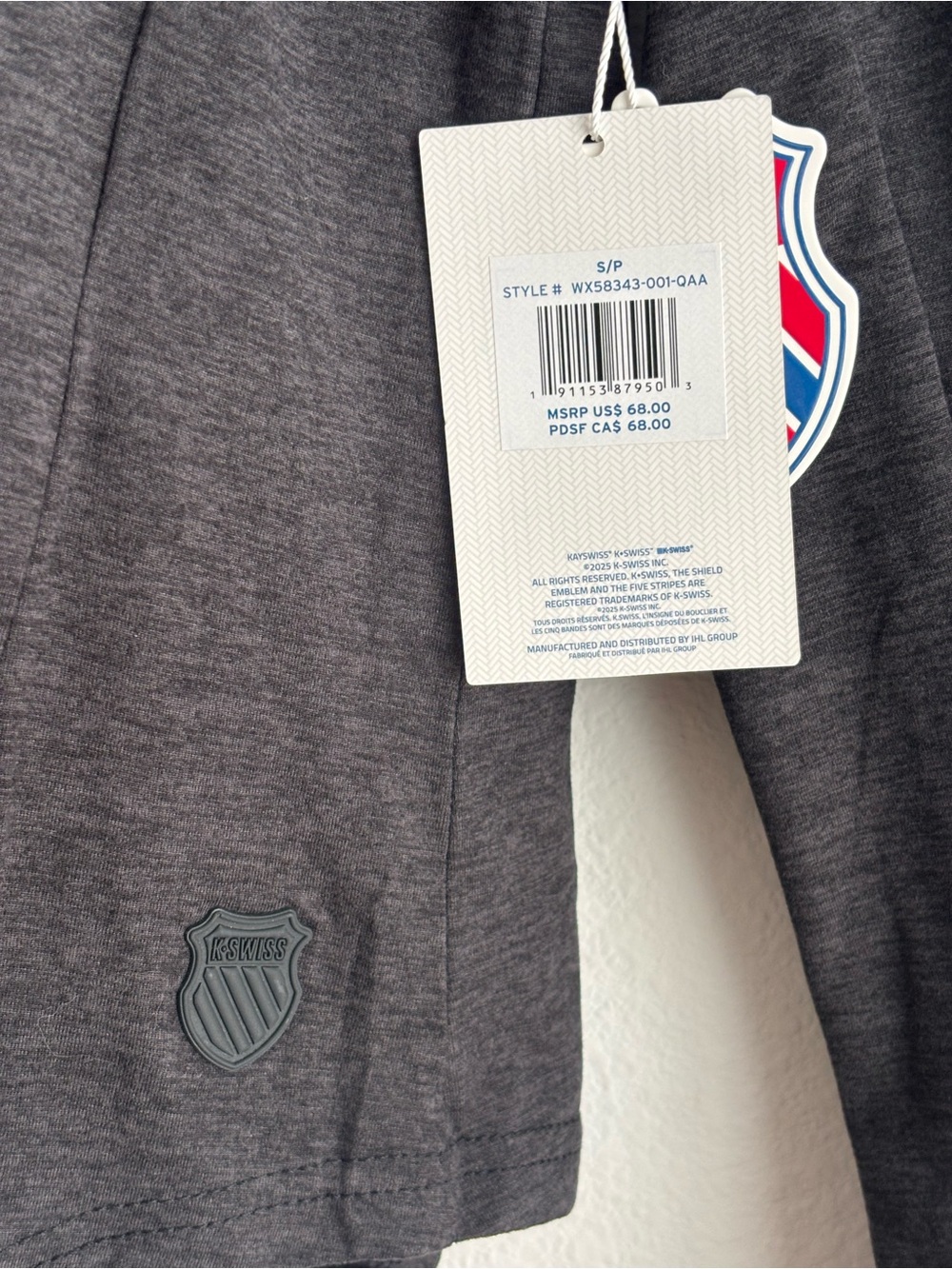 K-Swiss Women's Long Sleeve Performance Tee in Charcoal Gray - Picture 5 of 7